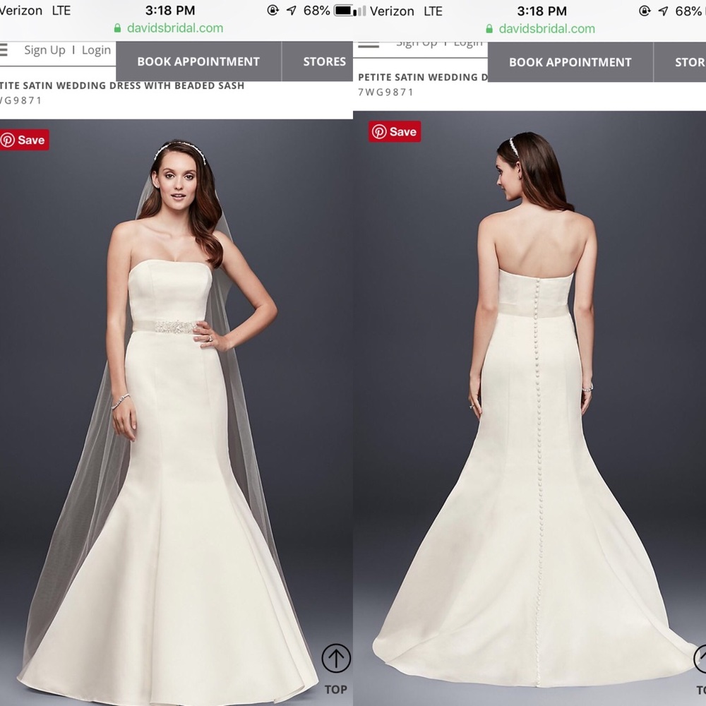 Ivory Petite Satin Wedding dress with beaded sash!